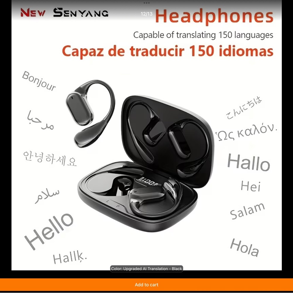Giveaway - Black Wireless Translation Headphones - Real-Time 150 Languages